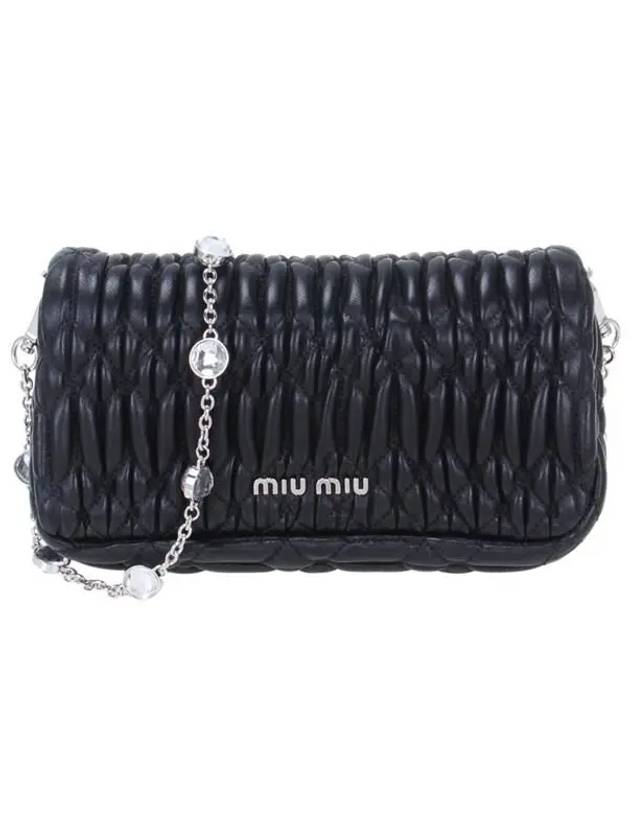 Miu Crystal Nappa Leather Crystal Mini Bag Black - MIU MIU - BALAAN 4