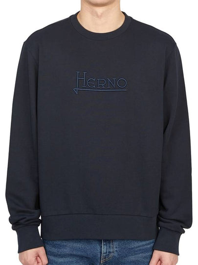 Embroidered Logo Crew Neck Sweatshirt Navy - HERNO - BALAAN 2