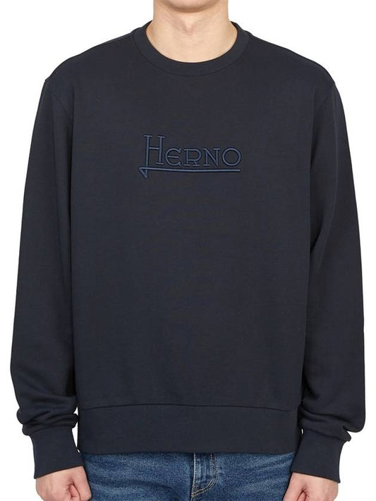 embroid logo crew neck sweatshirt navy - HERNO - BALAAN 2