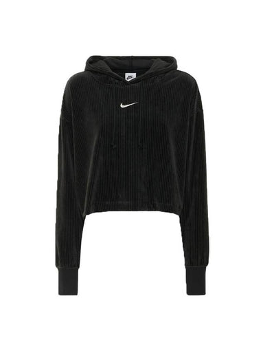 Velour Crop Pullover Hoodie Black - NIKE - BALAAN 1