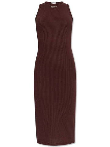 Alexander McQueen Ribbed Dress, Women's, Burgundy - ALEXANDER MCQUEEN - BALAAN 1