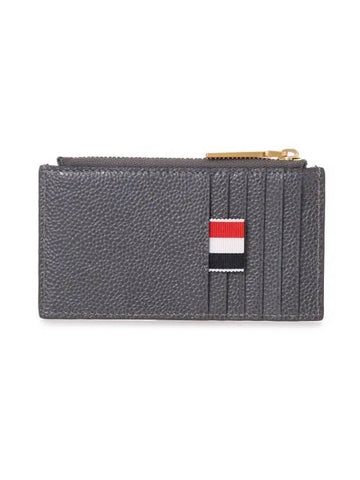 Paper Label Zipper Card Wallet Grey - THOM BROWNE - BALAAN 1