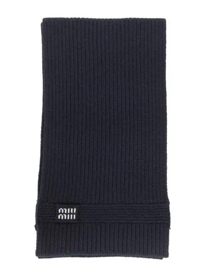 Intarsia Logo Wool Cashmere Muffler Navy - MIU MIU - BALAAN 2