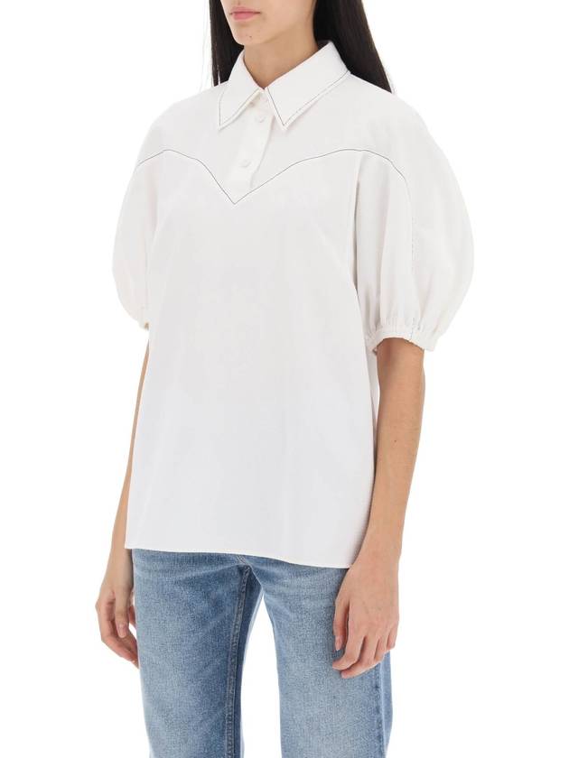 Women's Balloon Sleeve Textured Cotton Blouse White - CHLOE - BALAAN 5