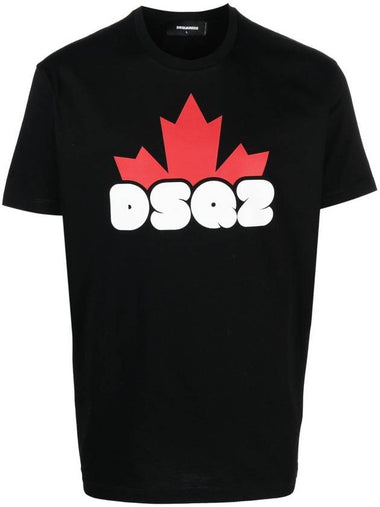 Logo Print Short Sleeve T Shirt Black - DSQUARED2 - BALAAN 1