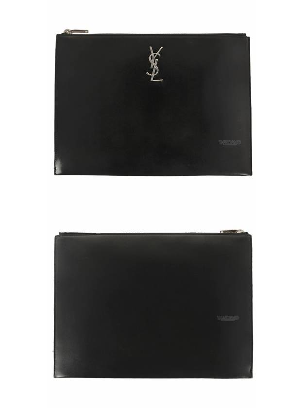 Monogram Silver Medium Clutch Bag Black - SAINT LAURENT - BALAAN 6