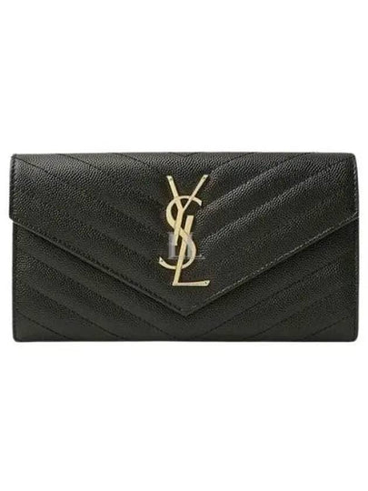 Matelasse Monogram Quilting Leather Flap Long Wallet Black - SAINT LAURENT - BALAAN 2