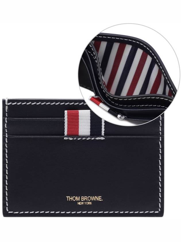 Stitched Vacchetta Card Wallet Navy - THOM BROWNE - BALAAN 3