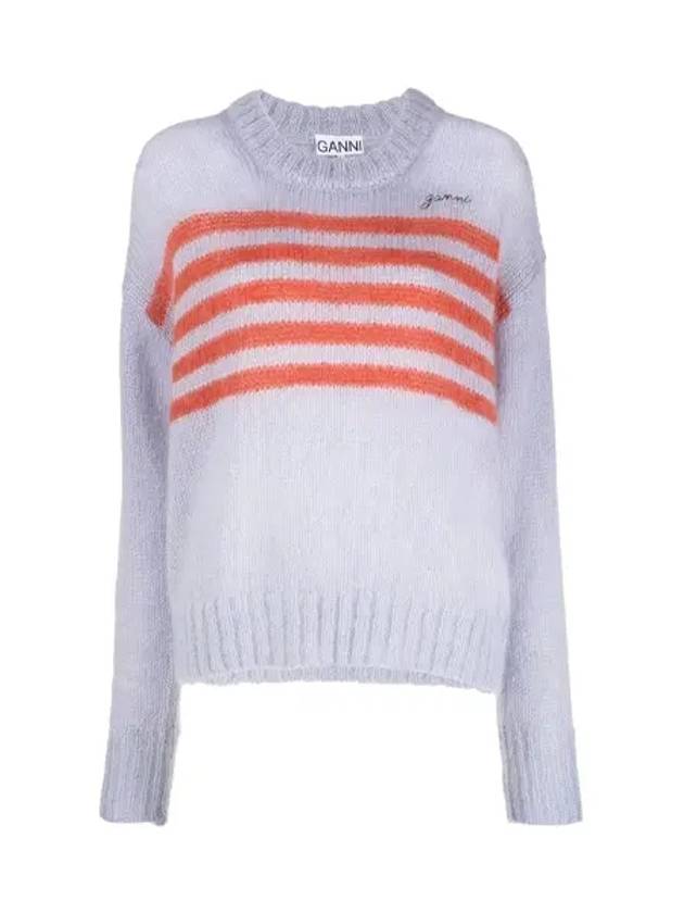 mohair striped knit top cosmic sky - GANNI - BALAAN.