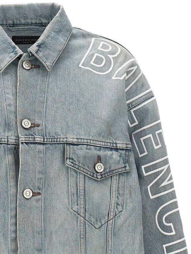 Embroidered Logo Denim Jacket Blue - BALENCIAGA - BALAAN 4