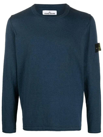 Wappen Patch Crew Neck Knit Top Dark Blue - STONE ISLAND - BALAAN 1