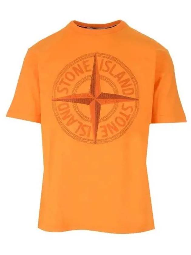 Stitches Three Embroidery Short Sleeve T-Shirt Orange - STONE ISLAND - BALAAN 2