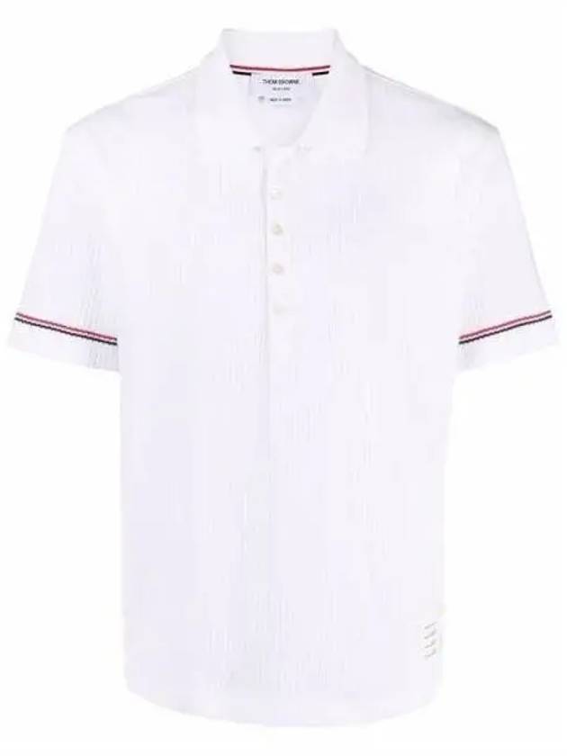 MJP138A Micro Thermal Rip Stripe Cuff Polo 271134 1021586 - THOM BROWNE - BALAAN 1