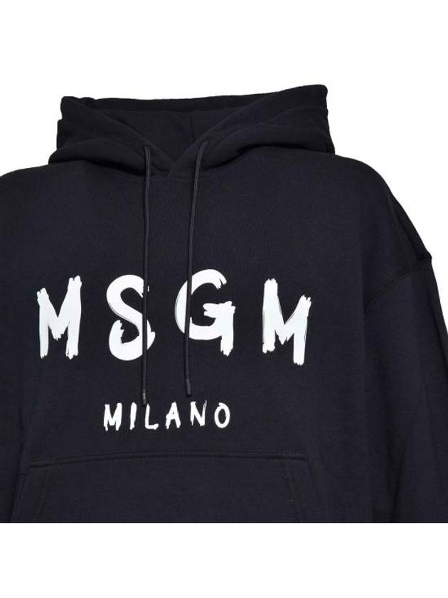 Brushed Logo Print Cotton Hoodie Black - MSGM - BALAAN 4