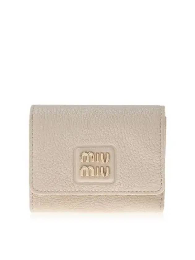 Madras Leather Tri-Fold Half Wallet Beige - MIU MIU - BALAAN 2