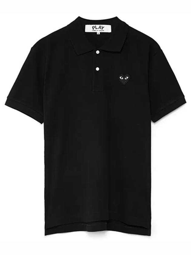 Men's Black Heart Waffen Short Sleeve Polo Shirt Black - COMME DES GARCONS - BALAAN.