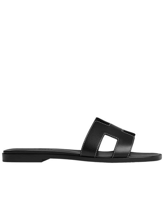 Oran Calfskin Slippers Noir Piqures Ecrues Black - HERMES - BALAAN 2