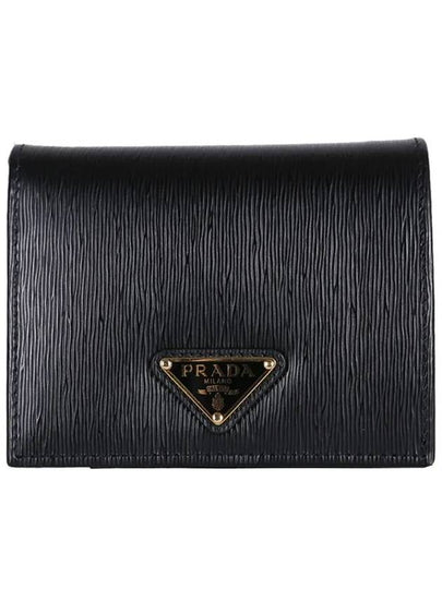 Vitello Triangular Logo Half Wallet Black - PRADA - BALAAN 2