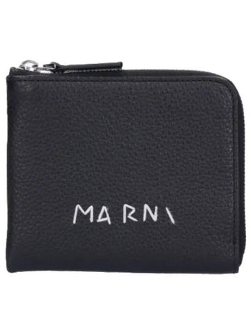 Logo Zip Around Wallet Black - MARNI - BALAAN 1