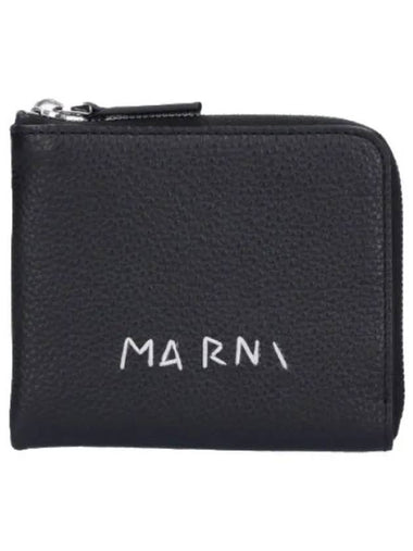 Embroidered logo zipper round wallet black - MARNI - BALAAN 1