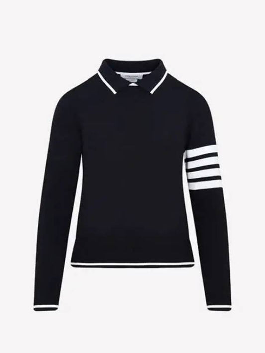 Women's Tipping Jersey Viscose Polo Shirt Navy - THOM BROWNE - BALAAN 2