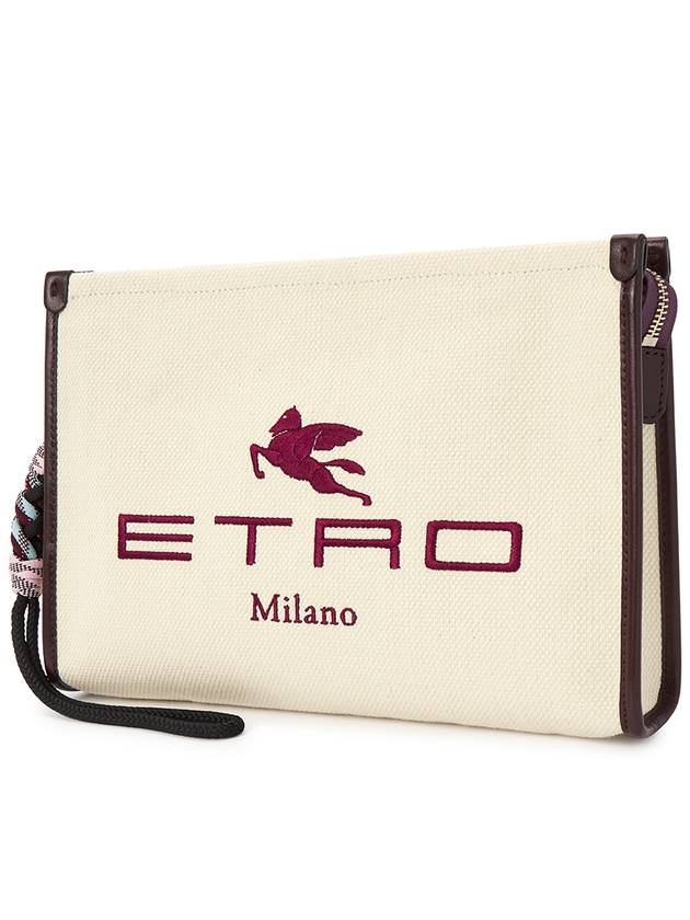 Embroidered Logo Clutch Bag Beige - ETRO - BALAAN 3