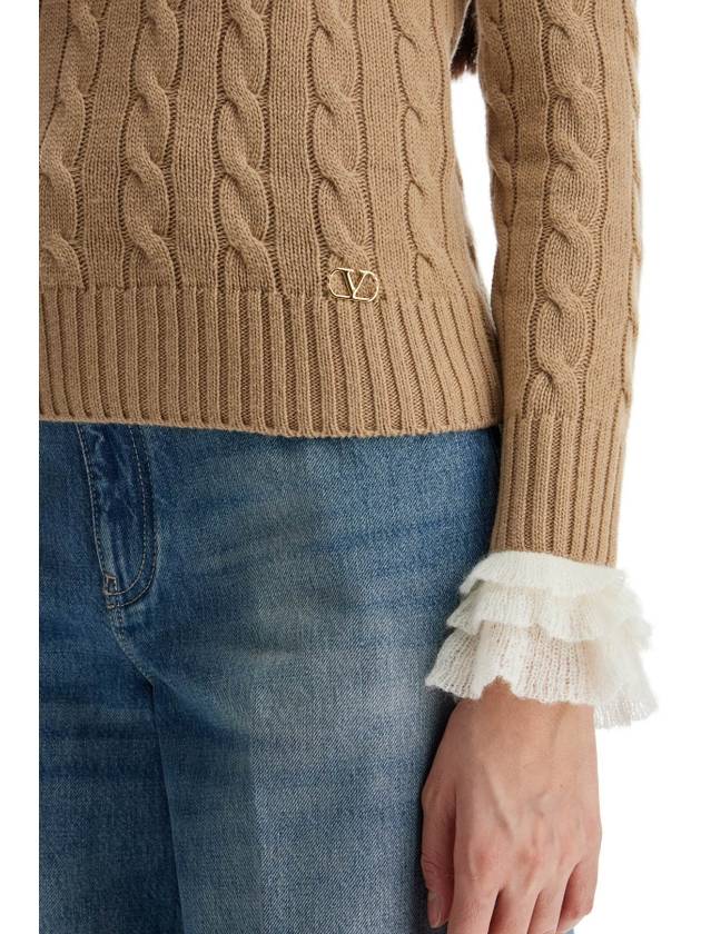 beige and ivory cable knit crew neck sweater - VALENTINO - BALAAN 4