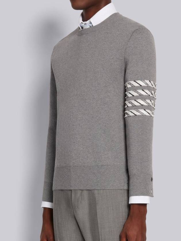 Diagonal Silk Stripe Crew Neck Knit Top Grey - THOM BROWNE - BALAAN 3