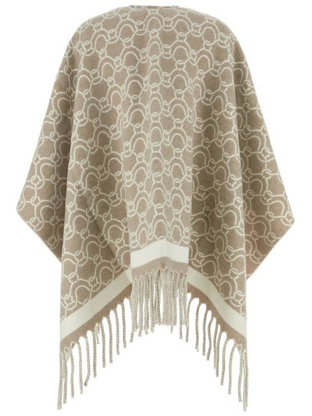 Jacquard Poncho Beige - SALVATORE FERRAGAMO - BALAAN 3