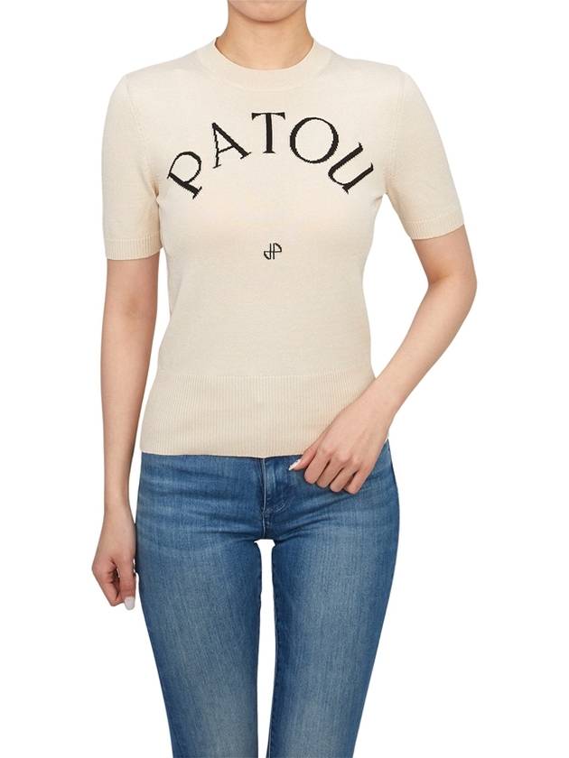 Logo Intarsia Short Sleeve Knit Top Beige - PATOU - BALAAN 7