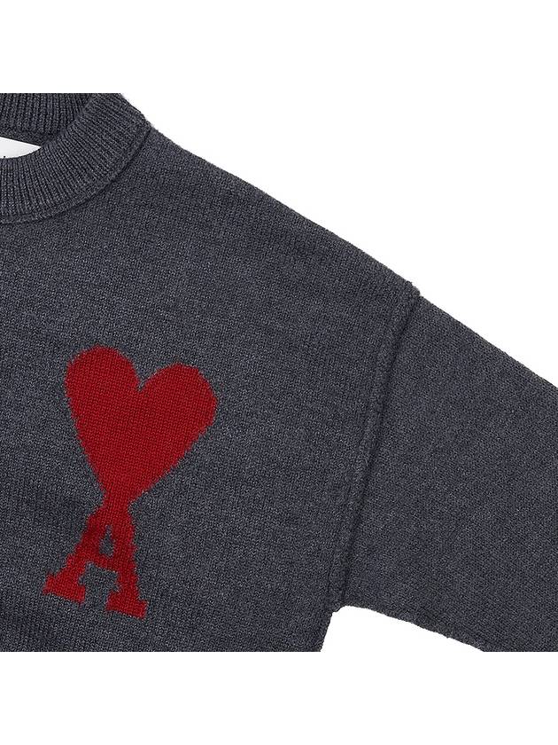 Intarsia Big Heart Logo Wool Knit Top Grey - AMI - BALAAN 5