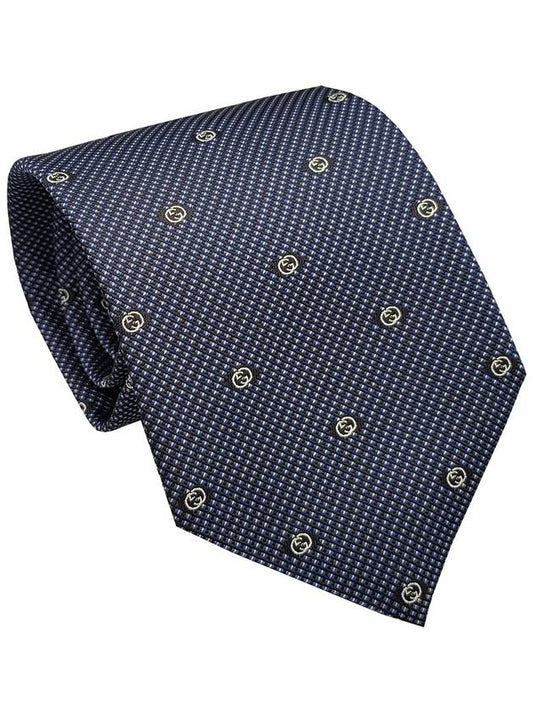 GG Interlocking Logo Silk Tie Black Navy - GUCCI - BALAAN 2