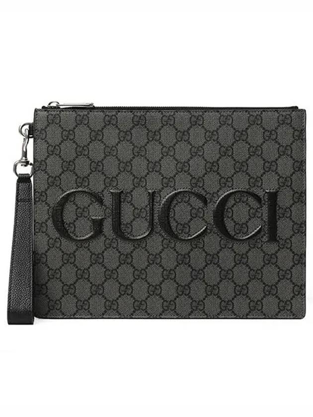 GG Supreme Canvas Zipper Clutch Bag Grey - GUCCI - BALAAN 3