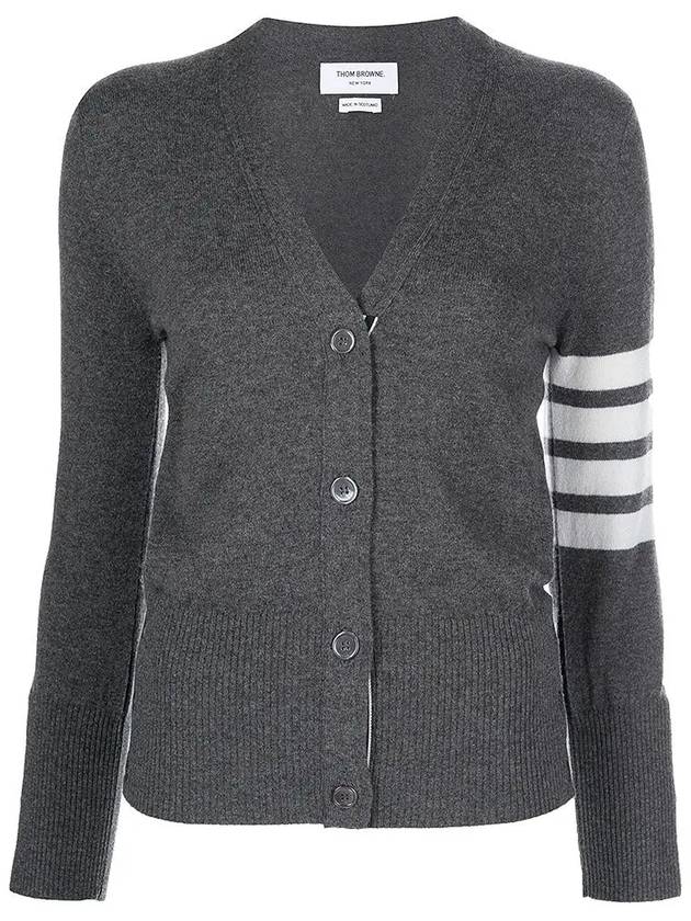 4-Bar V-Neck Cashmere Cardigan Grey - THOM BROWNE - BALAAN 6