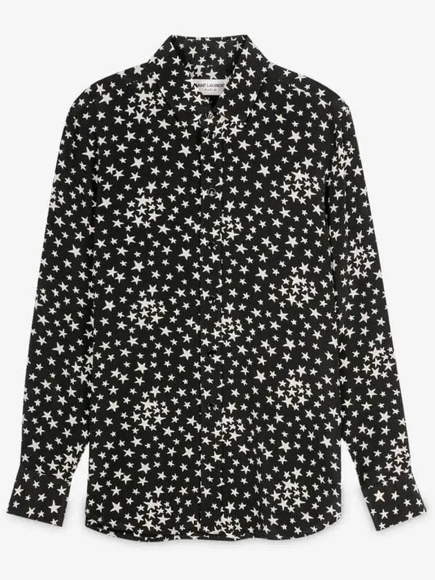 Star Print Silk Long Sleeve Shirt Black - SAINT LAURENT - BALAAN 3