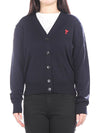 Heart Logo Wool Cardigan Navy - AMI - BALAAN 2