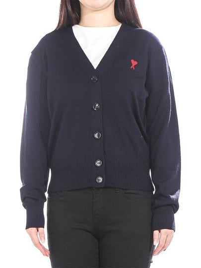 Heart Logo Wool Cardigan Navy - AMI - BALAAN 2