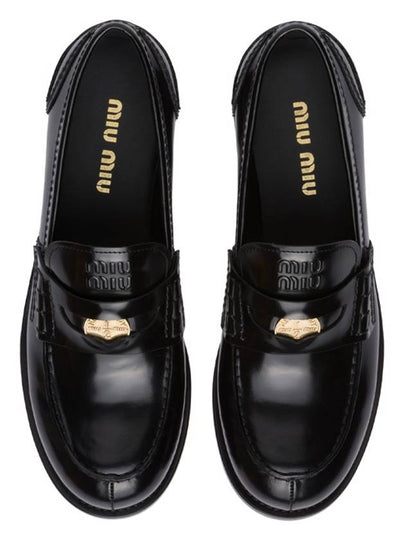 Brushed Leather Penny Loafers Black - MIU MIU - BALAAN 2