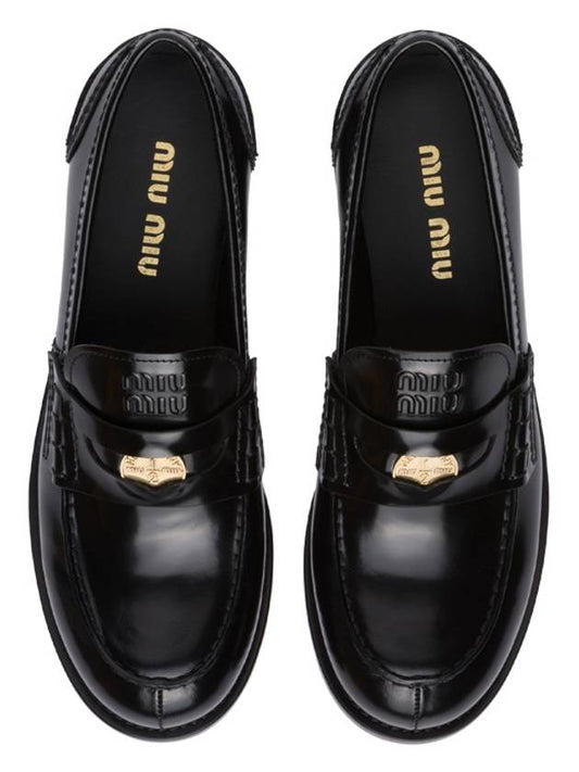 Brushed Leather Penny Loafers Black - MIU MIU - BALAAN 2