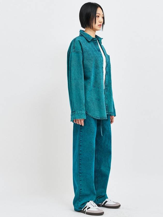 Soju Oversized Fit Denim Shirt Pants Set Green - C WEAR BY THE GENIUS - BALAAN 3