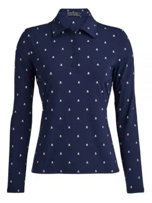 Women's Skull Silky Tech Nylon Long Sleeve Polo Shirt Navy - G/FORE - BALAAN 2