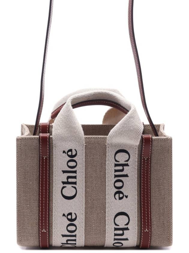 Woody Linen Canvas Calfskin Tote Bag White Brown - CHLOE - BALAAN 3