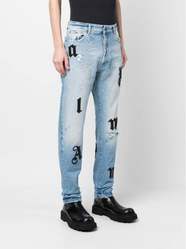 Logo Patch Straight Jeans Blue - PALM ANGELS - BALAAN 4