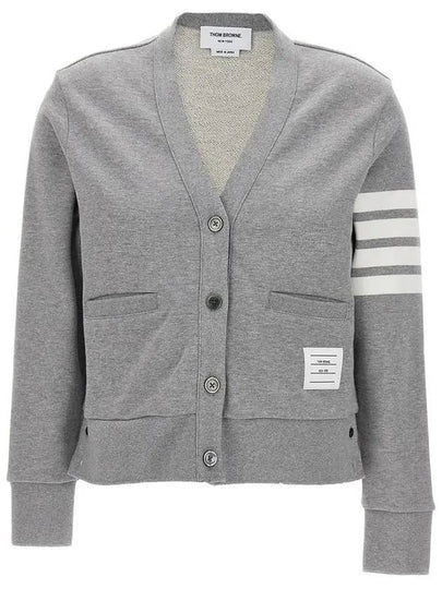 4-Bar Loopback Jersey Cardigan Light Grey - THOM BROWNE - BALAAN 2