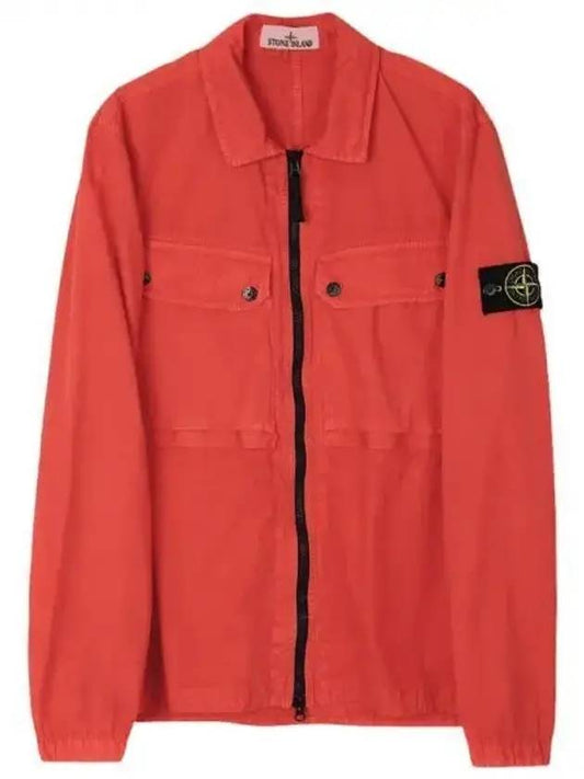 Brushed Organic Cotton Overshirt Jacket Red - STONE ISLAND - BALAAN 1