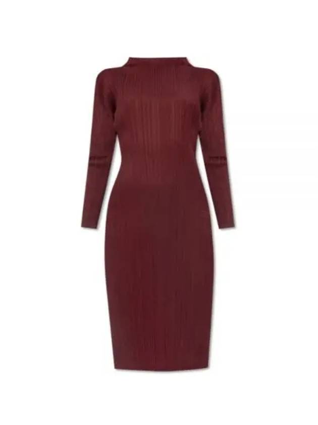 Pleated Pencil Midi Dress Red - ISSEY MIYAKE - BALAAN 2