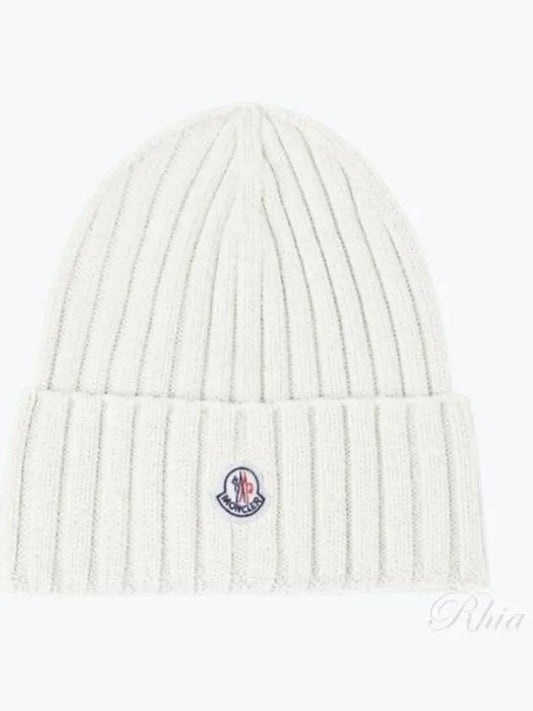 Logo Patch Wool Beanie White - MONCLER - BALAAN 2