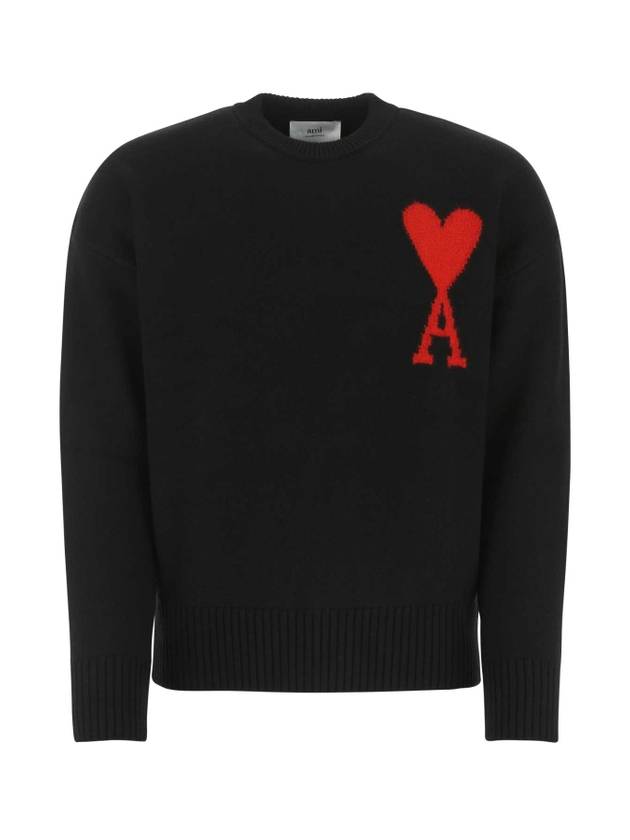 Big Heart Logo Oversized Intarsia Knit Top Black - AMI - BALAAN 1