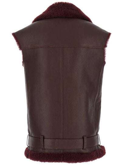 Bordeaux Vest With Wide Notched Revers In Leather Woman - FEDERICA TOSI - BALAAN 2