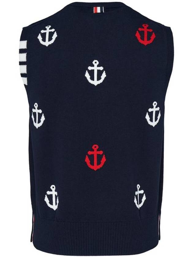 Anchor Pattern Knit Cotton Vest Navy - THOM BROWNE - BALAAN 3